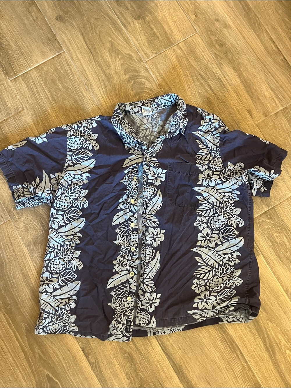 Old Navy Navy and Light Blue Tropical Print Button-Up Shirt